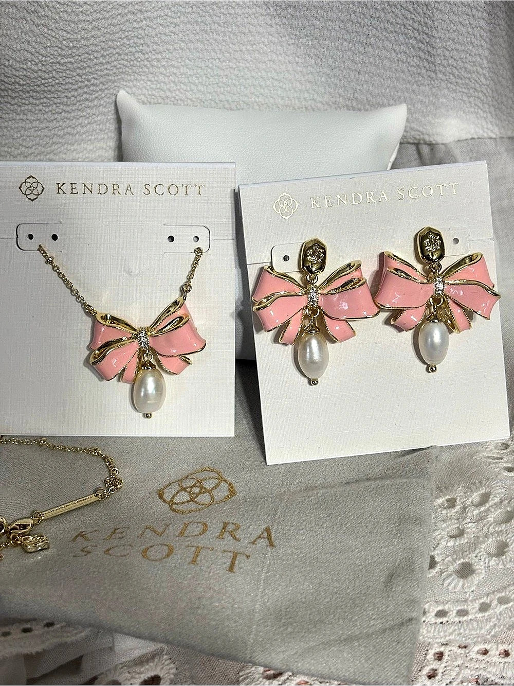 Kendra Scott Pink Bow Necklace & Earrings Set